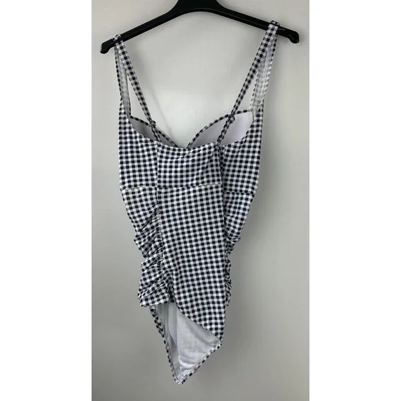 Torrid Navy Gingham Tie Front Wireless Ruched One-Piece Swimsuit Plus Size 4 4X - Picture 14 of 16